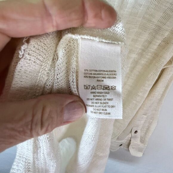 Free People Beach Ivory Textured Gauze Long Sleeve Button Up Shirt Size S - Picture 10 of 14